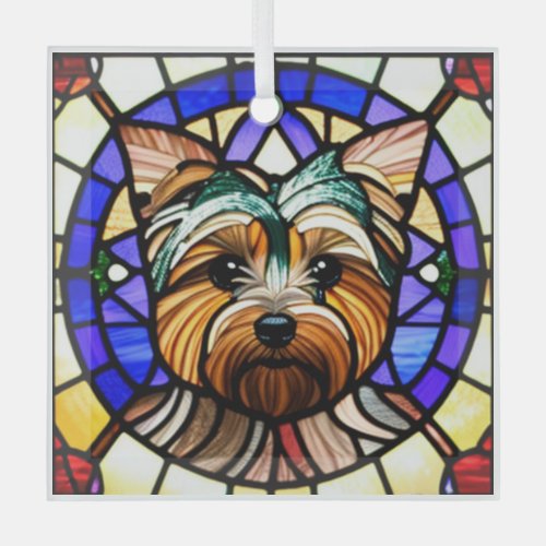 Yorkshire Terrier Stained Glass  Glass Ornament