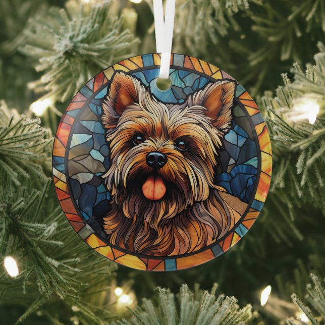 Yorkshire Terrier Stained Glass Ornament (Insitu)