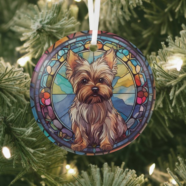 Yorkshire Terrier Stained Glass Ornament (Insitu)