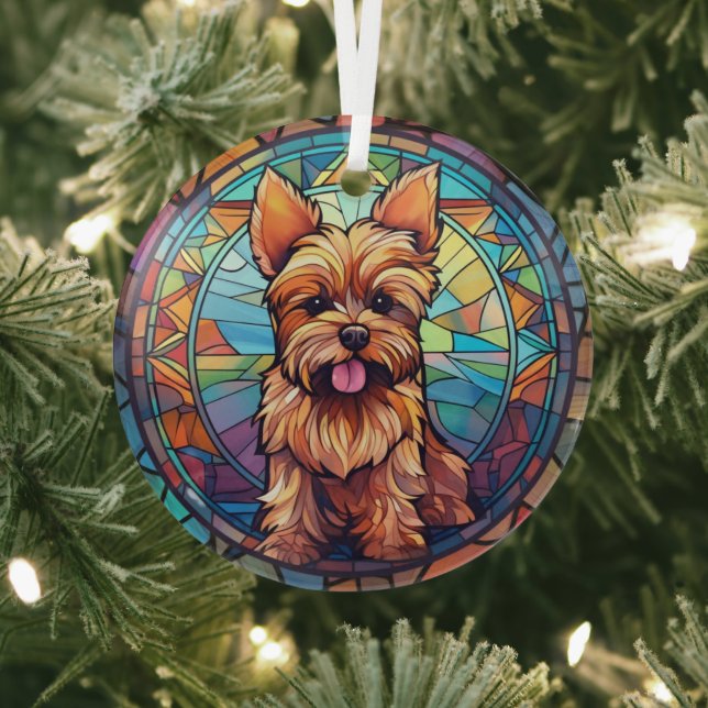 Yorkshire Terrier Stained Glass Ornament (Insitu)