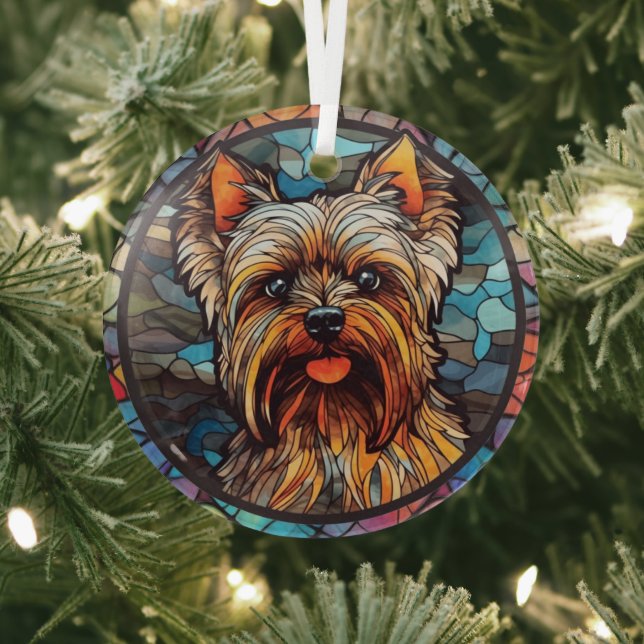 Yorkshire Terrier Stained Glass Ornament (Insitu)