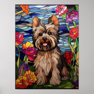 Yorkshire Terrier Stained Glass Window Design Poster