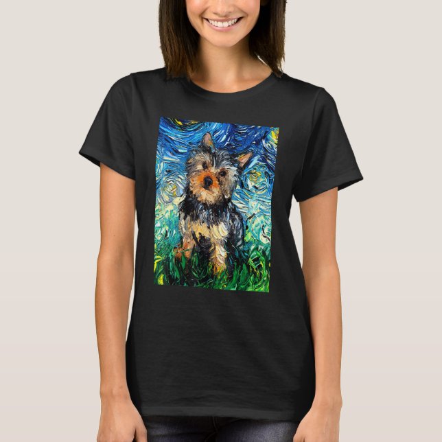 Yorkshire terrier Starry Night Cute Yorkie Dog Art T-Shirt (Front)