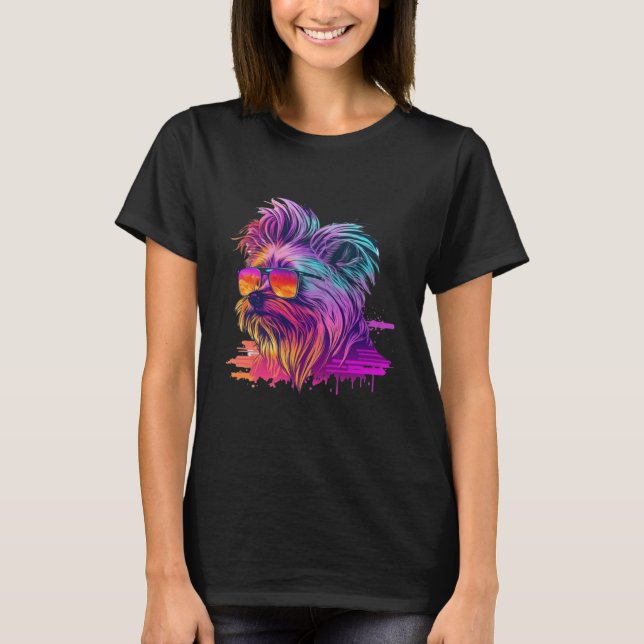 Yorkshire Terrier Synthwave 80s Retrowave Aestheti T-Shirt (Front)
