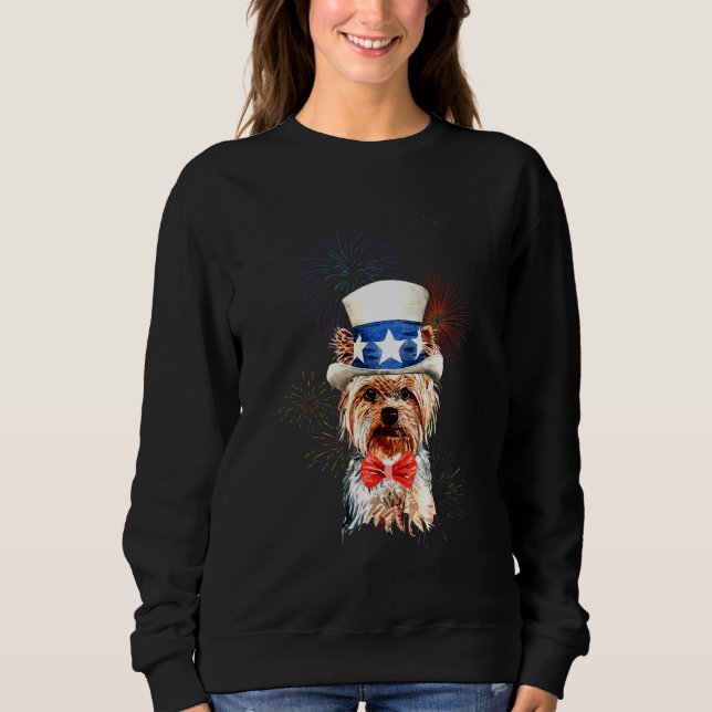Yorkshire Terrier Us Flag Hat Firework July 4th Do Sweatshirt (Front)