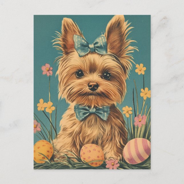 Yorkshire Terrier Vintage Easter Postcard (Front)