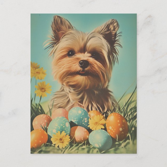 Yorkshire Terrier Vintage Easter Postcard (Front)