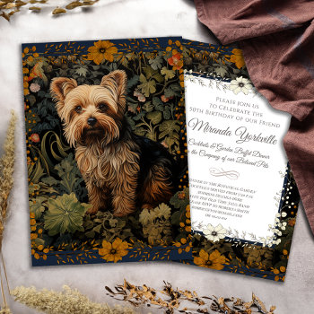Yorkshire Terrier Vintage Floral Tapestry Invitation by AntiqueImages at Zazzle