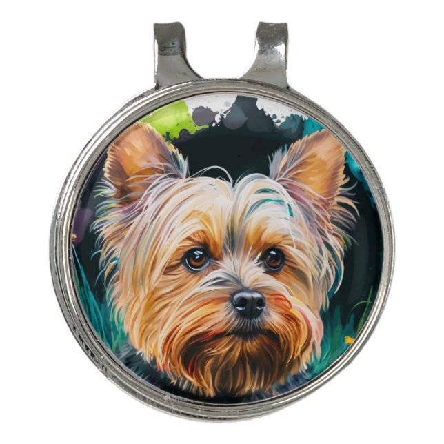 Yorkshire Terrier Watercolor  Golf Hat Clip (Front)