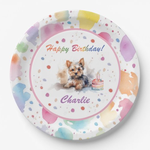 Yorkshire Terrier Watercolor Paper Plate
