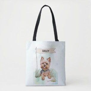 Yorkshire Terrier Watercolor Personalized Dog Tote Bag