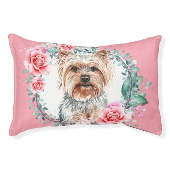 Yorkshire Terrier Watercolor Rose Pink Dog Pet Bed by petcherishedangels at Zazzle