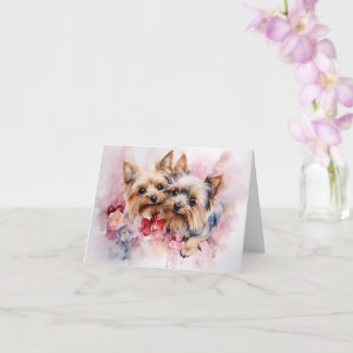 Yorkshire Terrier Watercolor Valentine's Pair Card