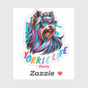 Yorkshire Terrier Wearing Sunglass Colorful Animal Sticker