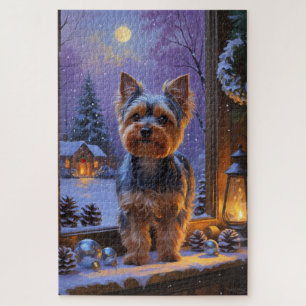 Yorkshire Terrier With Christmas Lights Holiday Jigsaw Puzzle