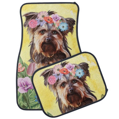 Yorkshire Terrier with flowers Car Floor Mat