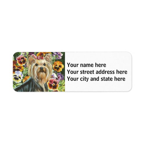 Yorkshire Terrier with Pansies Label
