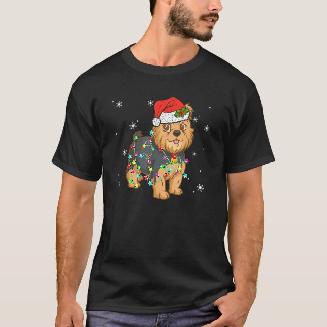 Yorkshire Terrier Xmas Lights Dog Dad Dog Mom T-Shirt (Front)