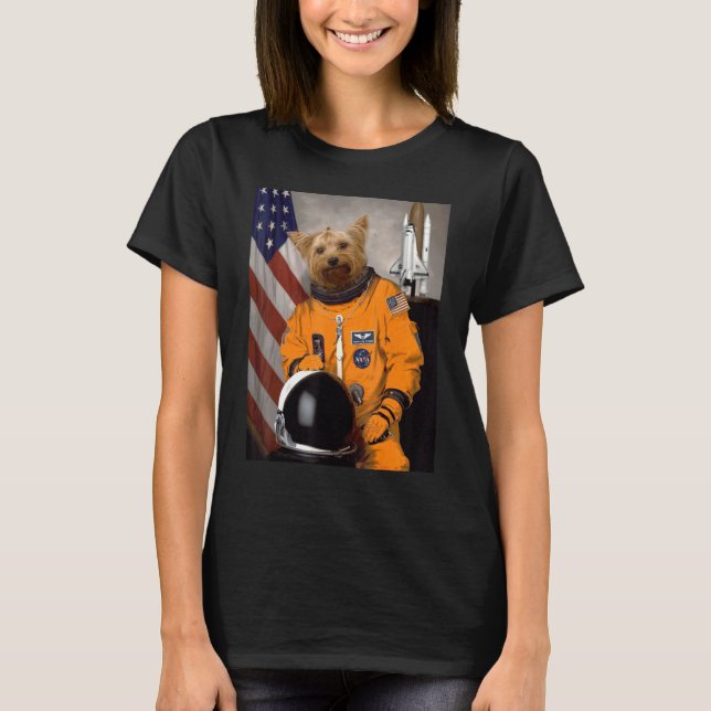 Yorkshire Terrier Yorkie Astronaut Proud Patriotic T-Shirt (Front)