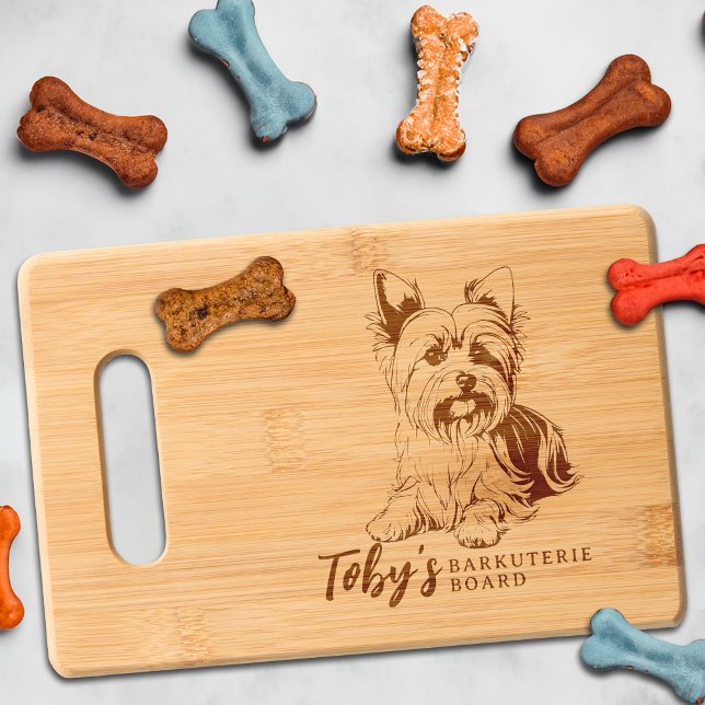 Yorkshire Terrier Yorkie Barkuterie Dog Treat Wood Engraved Cutting Board (Yorkshire Terrier Yorkie Dog Cutting Board Barkuterie Personalized Dogs Name, Dog Mom Dad Owner Gift)