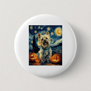 Yorkshire terrier Yorkie Dog of van gogh starry ni Button