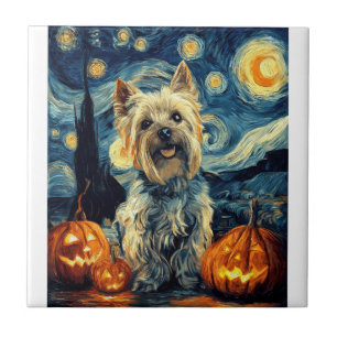 Yorkshire terrier Yorkie Dog of van gogh starry ni Ceramic Tile