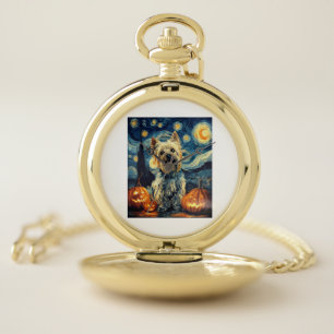 Yorkshire terrier Yorkie Dog of van gogh starry ni Pocket Watch