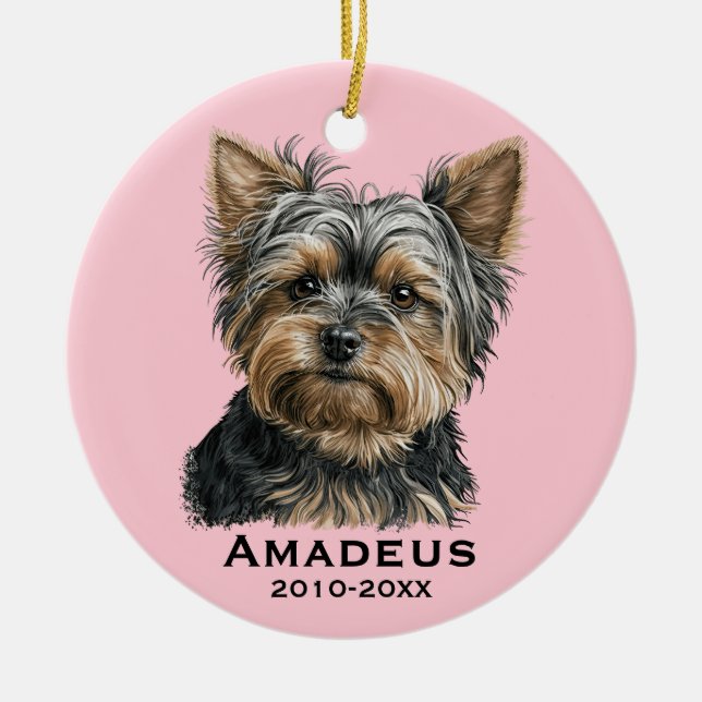 Yorkshire Terrier Yorkie Dog Pink Keepsake Memory  Ceramic Ornament (Front)