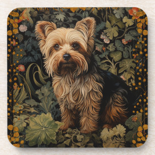Yorkshire Terrier Yorkie Dog Vintage Floral Beverage Coaster