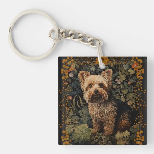 Yorkshire Terrier Yorkie Dog Vintage Floral Keychain