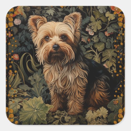 Yorkshire Terrier Yorkie Dog Vintage Floral Square Sticker