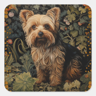 Yorkshire Terrier Yorkie Dog Vintage Floral Square Sticker