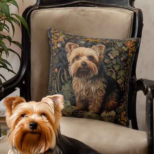 Yorkshire Terrier Yorkie Dog Vintage Floral Throw Pillow
