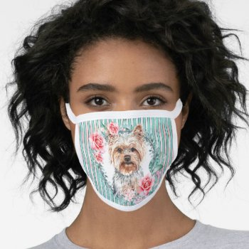 Yorkshire Terrier Yorkie Pet Dog Watercolor Rose Face Mask by petcherishedangels at Zazzle