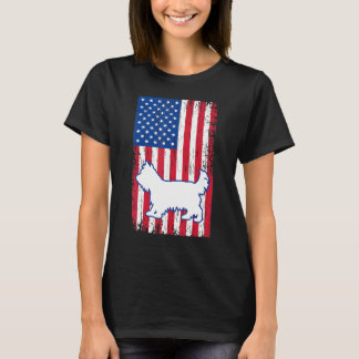 Yorkshire Terriers American Flag Usa Patriotic Dog T-Shirt