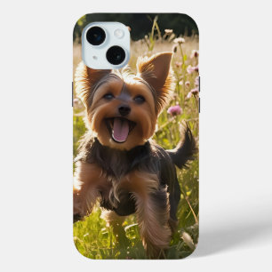 Yorkshire Terriers Playing in the Grass iPhone 15 Plus Case