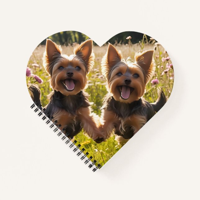 Yorkshire Terriers Playing in the Grass Notebook (Front)