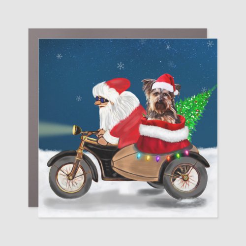 Yorkshire Terriers Ride Santa Claus on Motorcycle Car Magnet