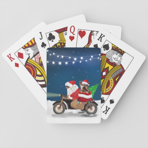 Yorkshire Terriers Ride Santa Claus on Motorcycle Poker Cards