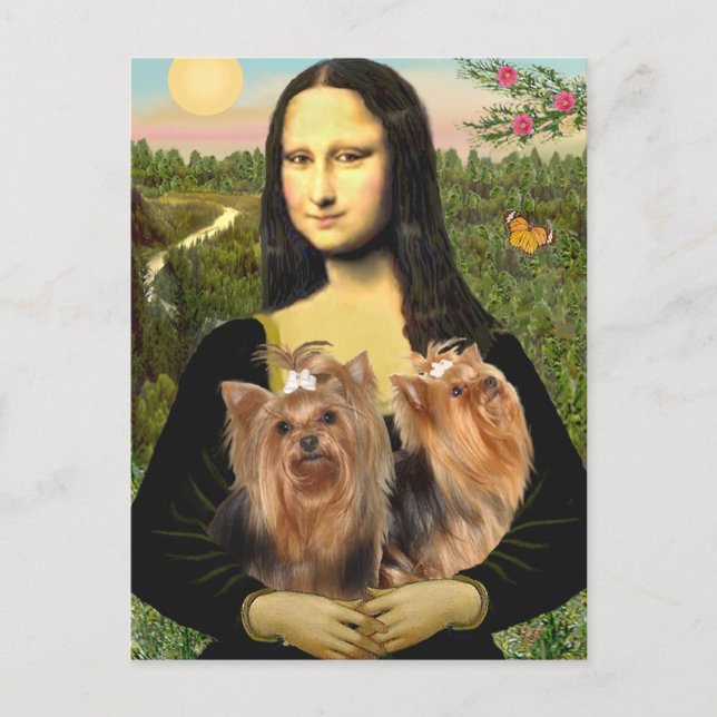 Yorkshire Terriers (two)  -  Mona Lisa Postcard (Front)
