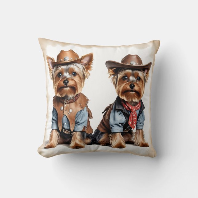 Yorkshire Terriers Vintage Throw Pillow (Front)