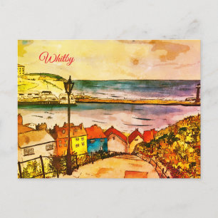 Yorkshire Whitby 199 Steps original Art Postcard
