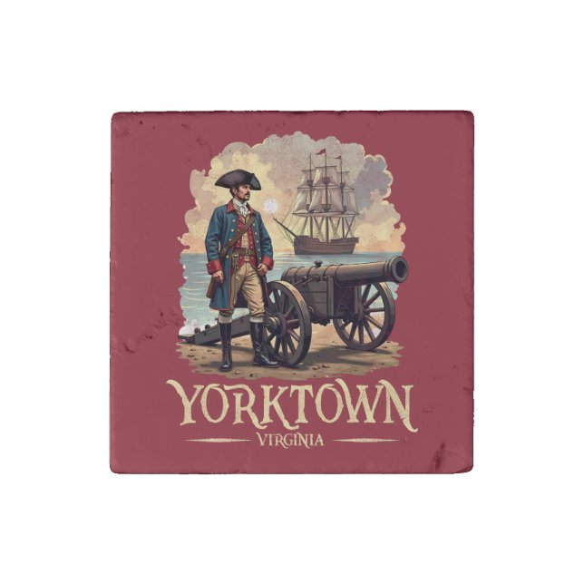Yorktown Virginia Colonial Soldier Vintage Stone Magnet (Front)