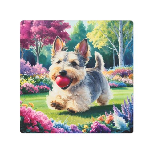 Yorshire Terrier Puppy Playing in the Park Metal Print