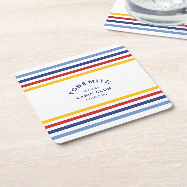 Yosemite Cabin Club Custom Crest Park Stripe Square Paper Coaster (Angled)