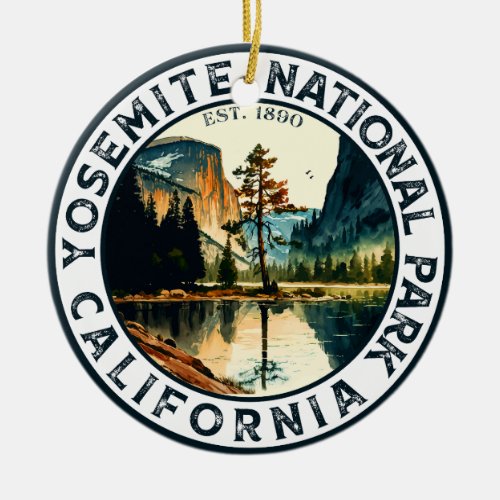 Yosemite California mountain vintage watercolor Ceramic Ornament