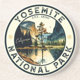 Yosemite California mountain vintage watercolor Coaster
