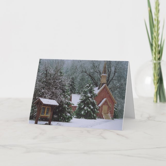 Yosemite Church in snow Holiday Card (Front)