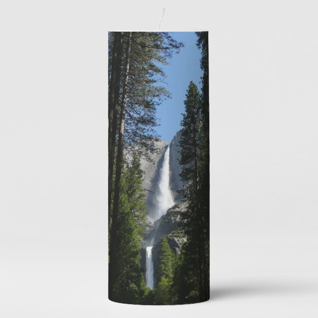 Yosemite Falls and Woods Landscape Photography Pillar Candle (Front)