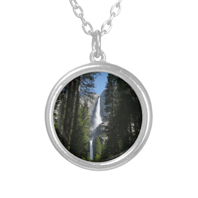 Yosemite Falls and Woods Landscape Photography Silver Plated Necklace (Front)